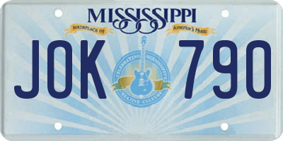 MS license plate JOK790