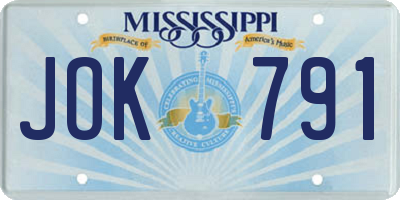 MS license plate JOK791