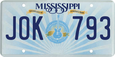 MS license plate JOK793