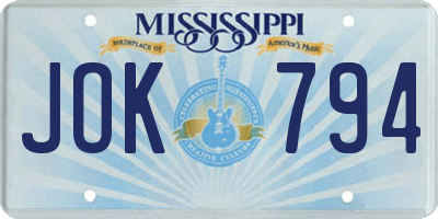 MS license plate JOK794