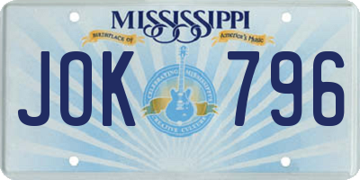 MS license plate JOK796