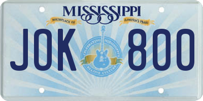 MS license plate JOK800