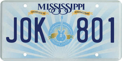 MS license plate JOK801