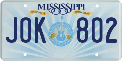 MS license plate JOK802
