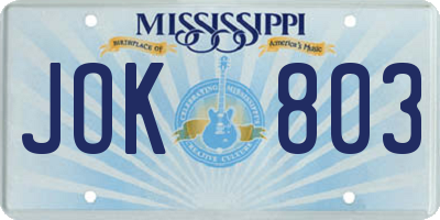 MS license plate JOK803
