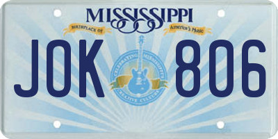 MS license plate JOK806
