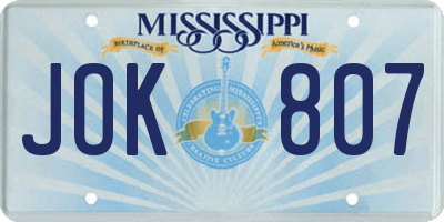MS license plate JOK807