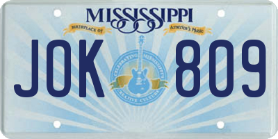 MS license plate JOK809