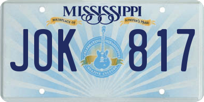 MS license plate JOK817