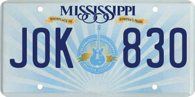 MS license plate JOK830
