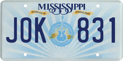 MS license plate JOK831