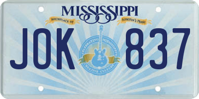 MS license plate JOK837
