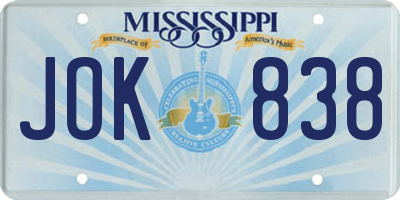 MS license plate JOK838