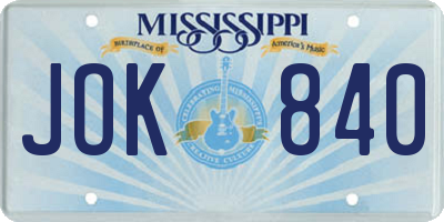 MS license plate JOK840