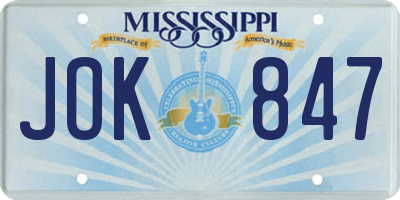 MS license plate JOK847