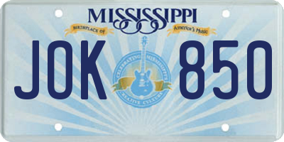 MS license plate JOK850
