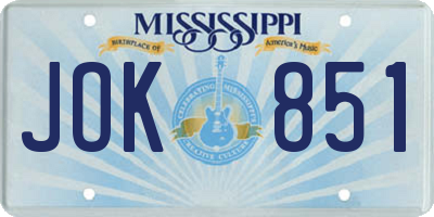 MS license plate JOK851
