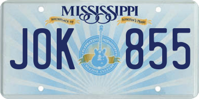 MS license plate JOK855