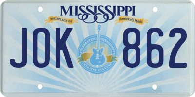 MS license plate JOK862