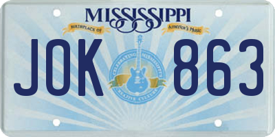 MS license plate JOK863