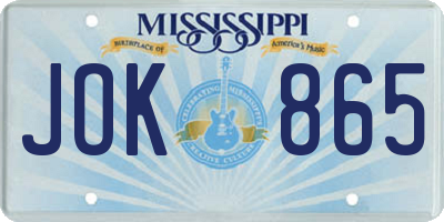 MS license plate JOK865