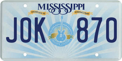 MS license plate JOK870