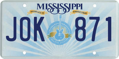 MS license plate JOK871
