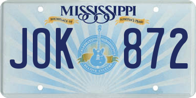 MS license plate JOK872