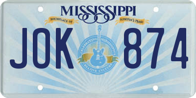 MS license plate JOK874