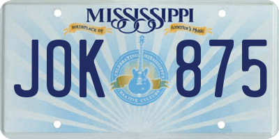 MS license plate JOK875