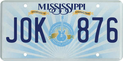 MS license plate JOK876