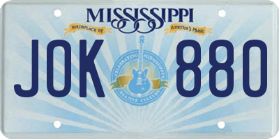 MS license plate JOK880