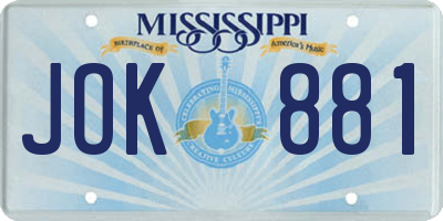 MS license plate JOK881