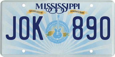 MS license plate JOK890