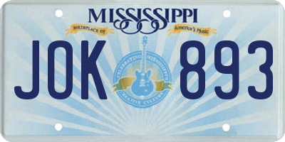 MS license plate JOK893