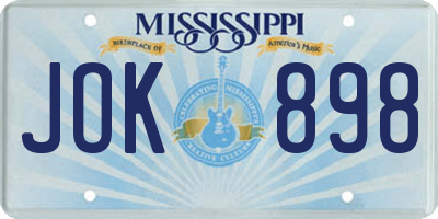 MS license plate JOK898