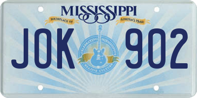 MS license plate JOK902