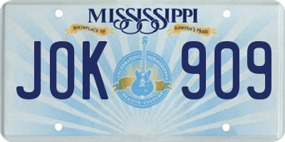 MS license plate JOK909