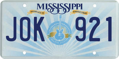 MS license plate JOK921
