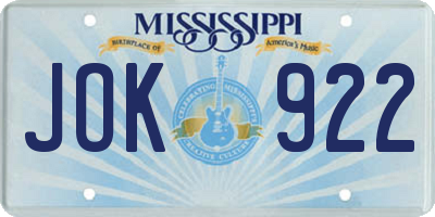 MS license plate JOK922