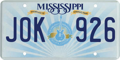 MS license plate JOK926