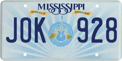 MS license plate JOK928
