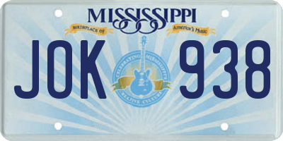 MS license plate JOK938