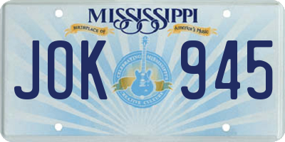 MS license plate JOK945
