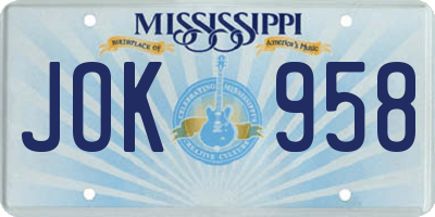 MS license plate JOK958