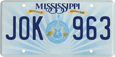MS license plate JOK963