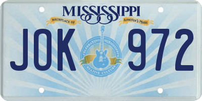 MS license plate JOK972