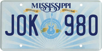 MS license plate JOK980