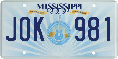 MS license plate JOK981