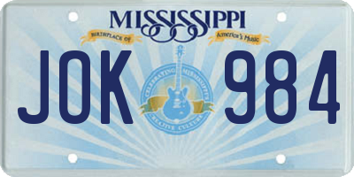 MS license plate JOK984